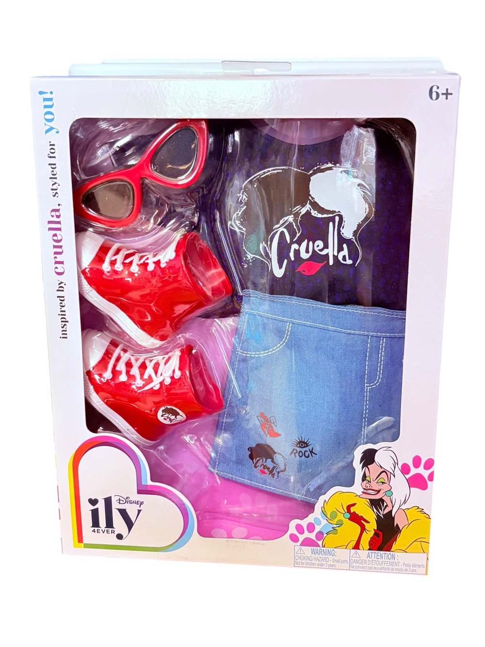Disney Cruella Red Sneakers, Red Sunglasses & Denim Outfit Set